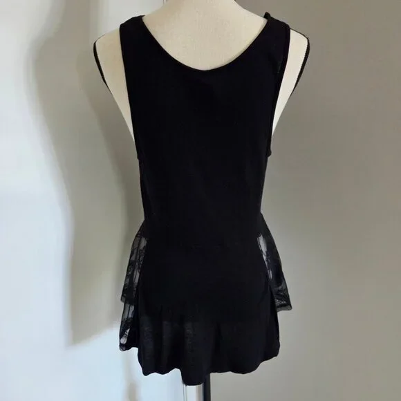 Frenchi Black Tank Top Juniors Medium Sleeveless Lace Peplum Dressy Womens - Picture 7 of 9